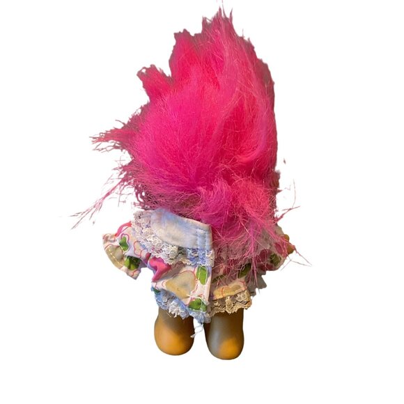 Vintage Russ Troll Doll With Pink Hair & Floral Dress - Picture 2 of 3
